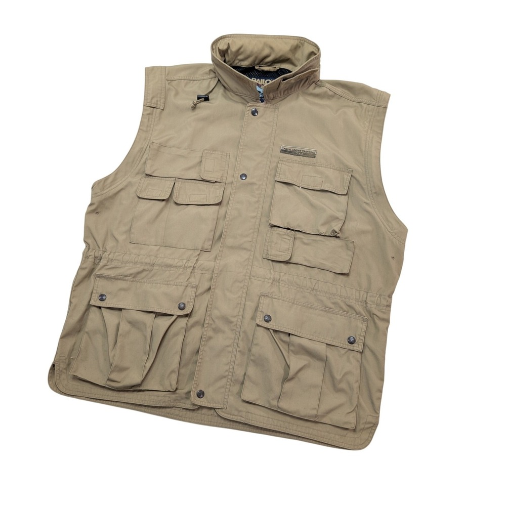 Bailo Travel Under Trekking Vest Mens XL Tan Utility Safari Hooded Multi Pocket